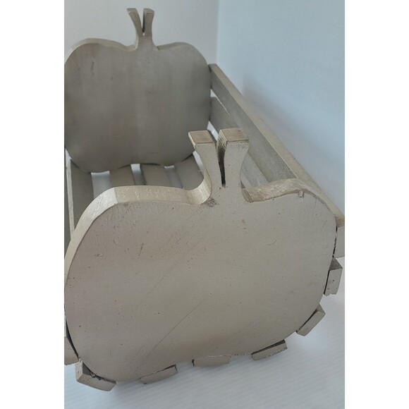 Wooden Apple Basket Magazine Holder Slatted Book Bin Cottage Fall Farm Decor 13" - Picture 9 of 9
